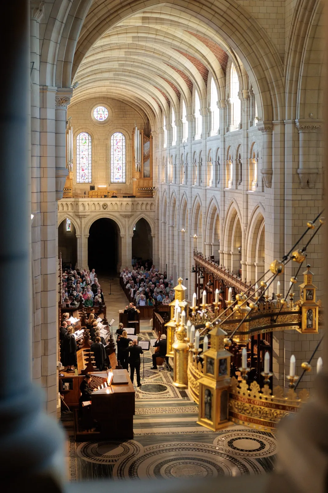 Choir and orchestra performs an evening concert at Buckfast Abbey