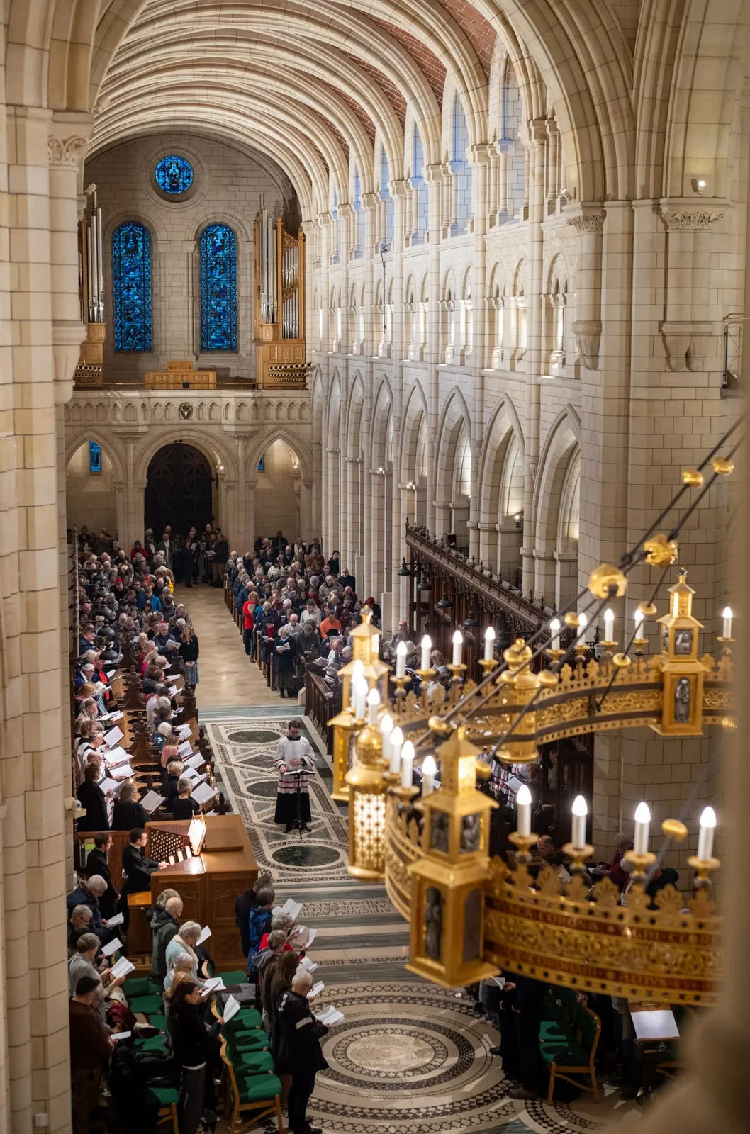 Buckfast Abbey during a Christmas carol service