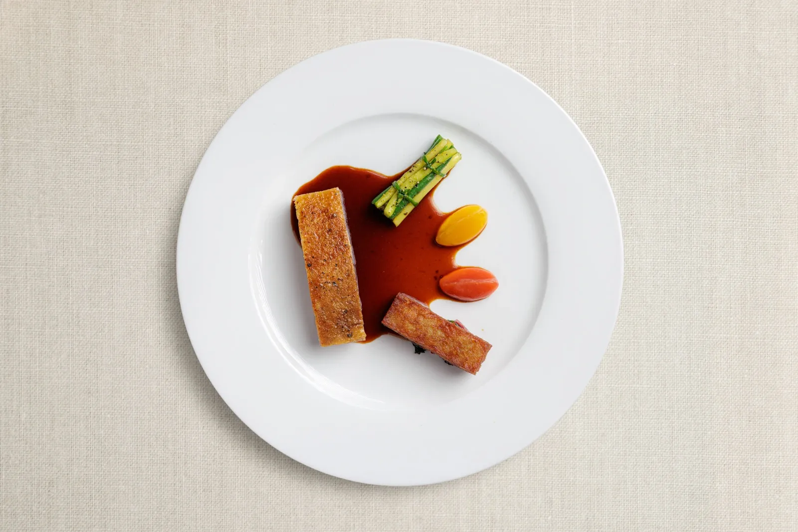 Confit duck leg with wild plum, by Harrison Brockington at Gather