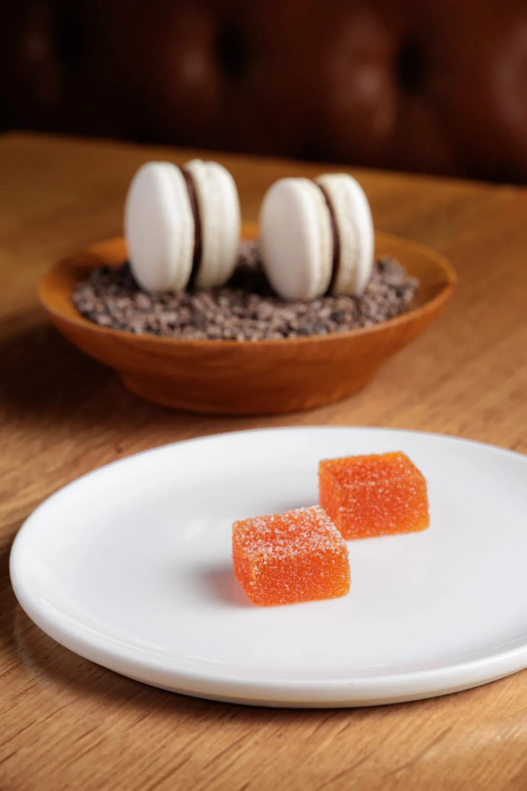 Macrons and buckthorn sweets as petit fours