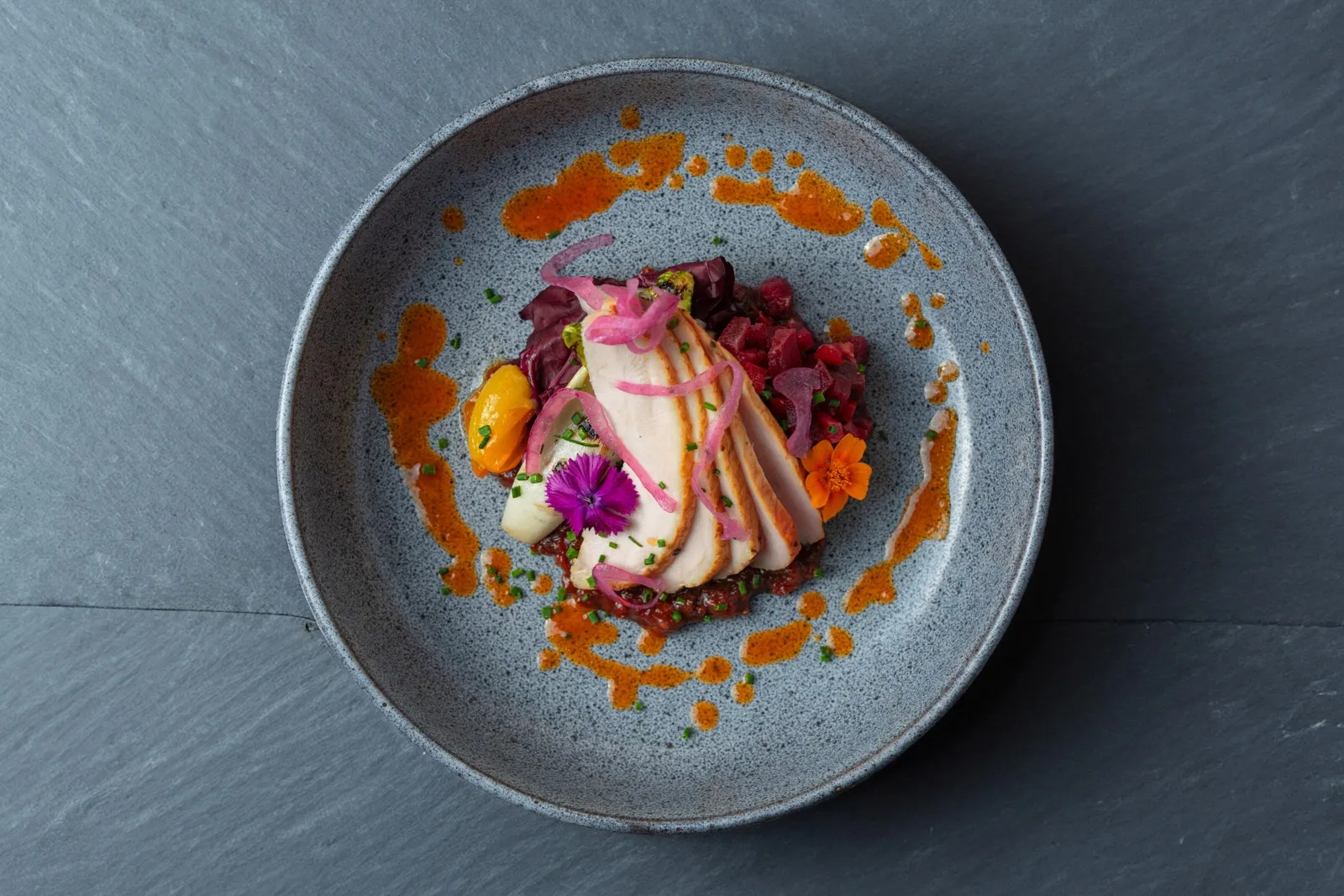 Summer chicken salad with british tomatoes