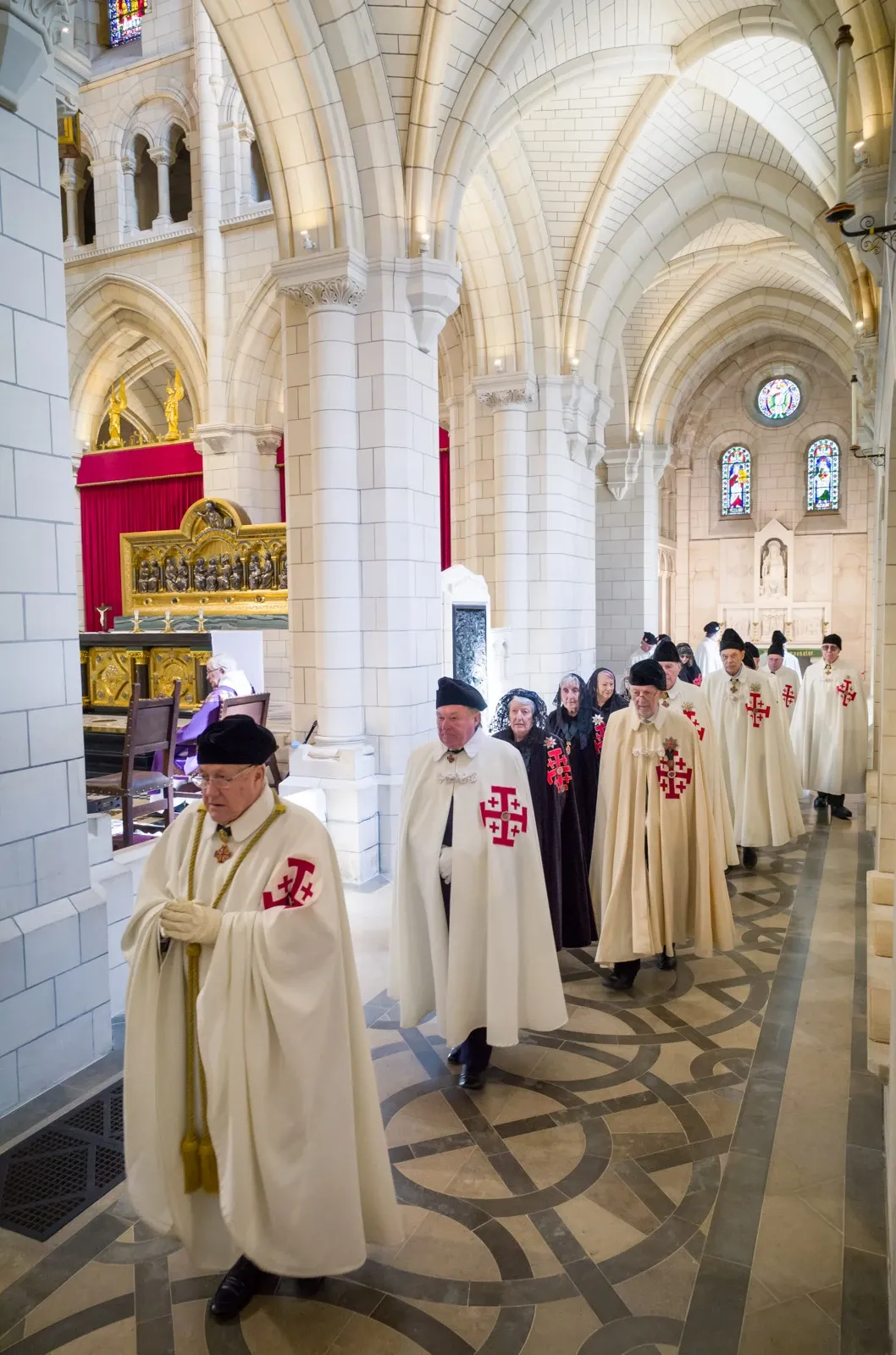 Knights of the Holy Sepulchre process inside Buckfast Abbey