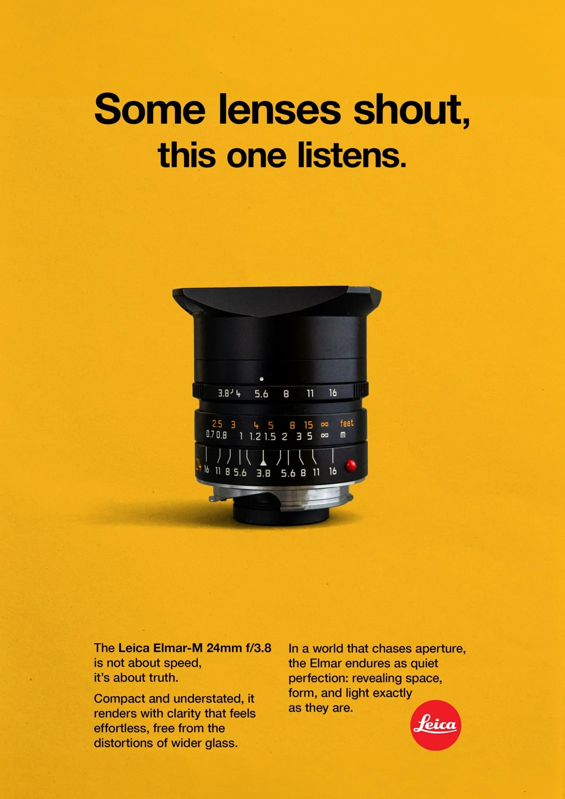 Some lenses shout, this one listens poster