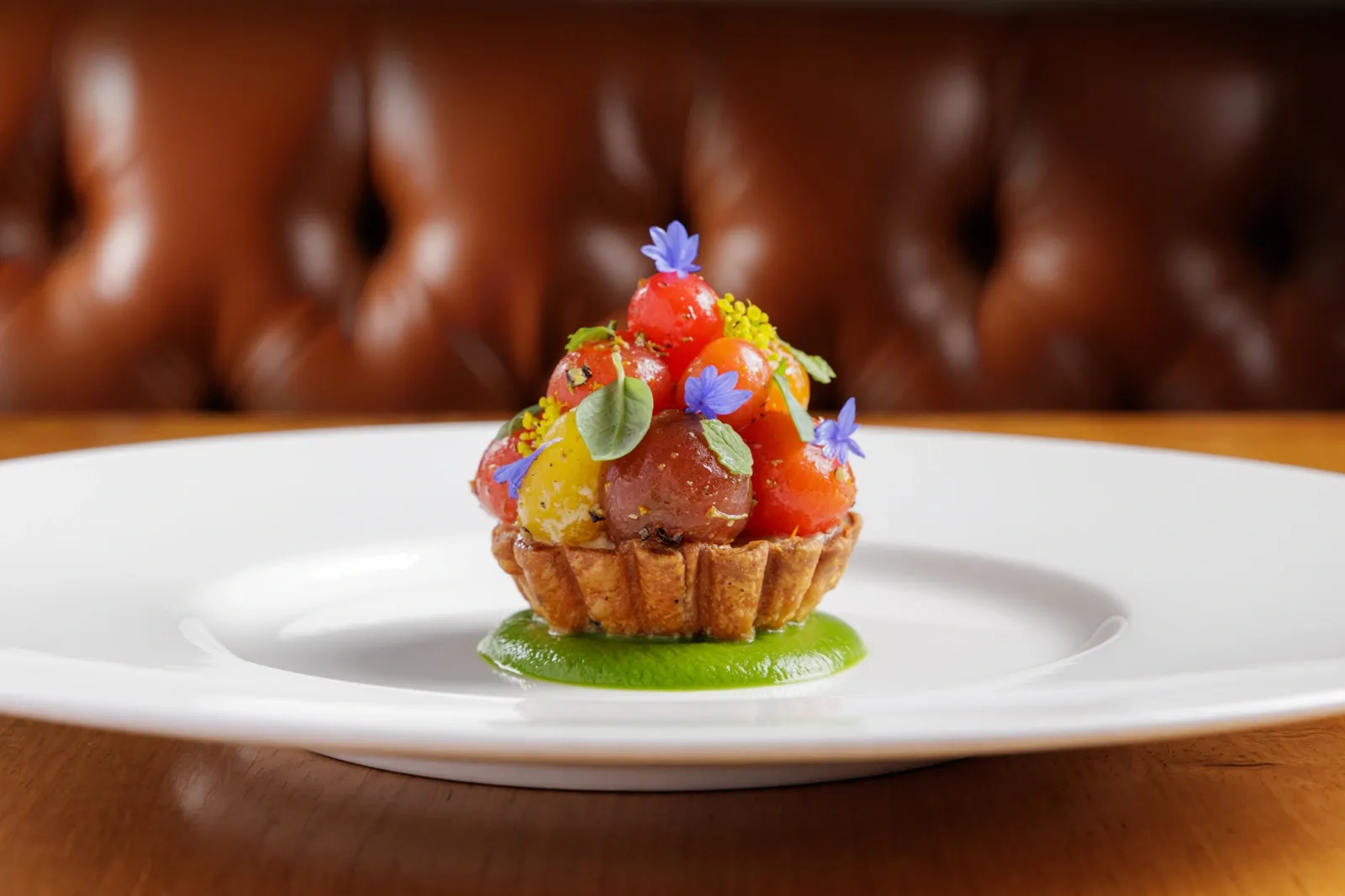 Tomato tart with burratta, by Harrison Brockington at Gather